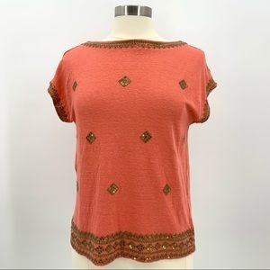 J. Jill Love Linen 100% Linen Knit Sequined Top